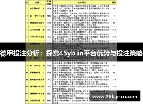 德甲投注分析：探索45yb in平台优势与投注策略