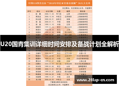 U20国青集训详细时间安排及备战计划全解析